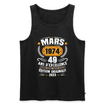 Cadeau D'anniversaire 49 Ans Mars 1974 Vintage - Débardeur bio Premium Homme - noir - Devant - Michal (187cm)