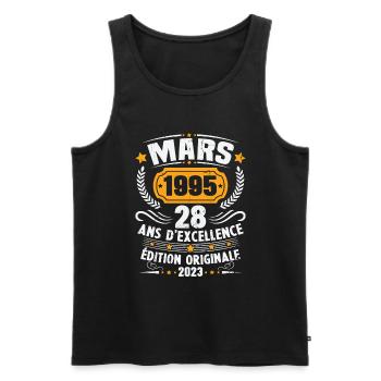 Cadeau D'anniversaire 28 Ans Mars 1995 Vintage - Débardeur bio Premium Homme - noir - Devant - Michal (187cm)