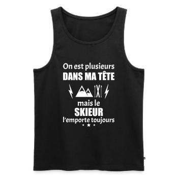 On est plusieurs dans ma tête skieur, ski,montagne - Débardeur bio Premium Homme - noir - Devant - Michal (187cm)