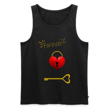 Heart with lock and key forever gold - Men's Premium Organic Tank Top - black - Front - AI Model Male 178 light (178cm)
