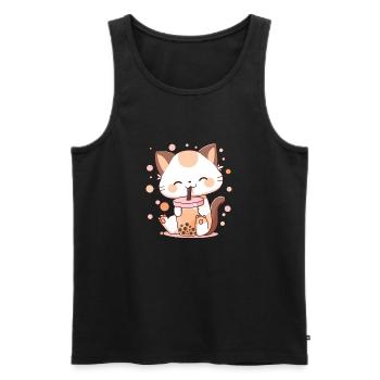 Thé à bulles Chat Neko boba - Débardeur bio Premium Homme - noir - Devant - AI Model Male 178 light (178cm)