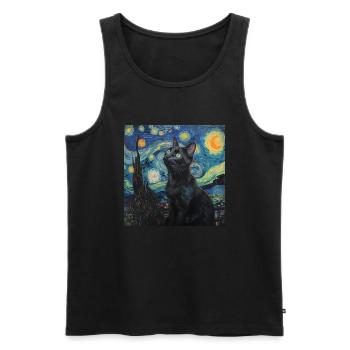 schwarze katze, katze, tier, van gogh, sternenacht - Männer Premium Bio Tank Top - Schwarz - Vorne - Michal (187cm)