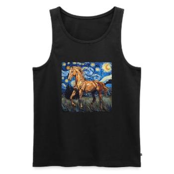 Cheval, Animal, Van Gogh, Nuit Étoilée - Débardeur bio Premium Homme - noir - Devant - Michal (187cm)