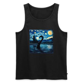 Monstre du Loch Ness, Nessie, Van Gogh, Nuit étoilée - Débardeur bio Premium Homme - noir - Devant - Michal (187cm)