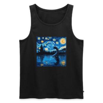 Monstre du Loch Ness, Nessie, Van Gogh, Nuit étoilée - Débardeur bio Premium Homme - noir - Devant - Michal (187cm)