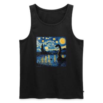 Monstre du Loch Ness, Nessie, Van Gogh, Nuit étoilée - Débardeur bio Premium Homme - noir - Devant - Michal (187cm)