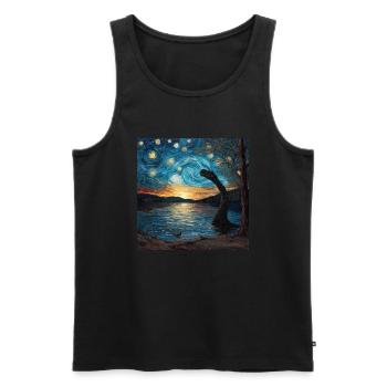 Monstre du Loch Ness, Nessie, Van Gogh, Nuit étoilée - Débardeur bio Premium Homme - noir - Devant - Michal (187cm)