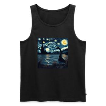 Monstre du Loch Ness, Nessie, Van Gogh, Nuit étoilée - Débardeur bio Premium Homme - noir - Devant - Michal (187cm)