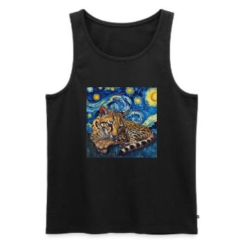 Ozelot, luchs, van gogh, sternennacht - Männer Premium Bio Tank Top - Schwarz - Vorne - Michal (187cm)