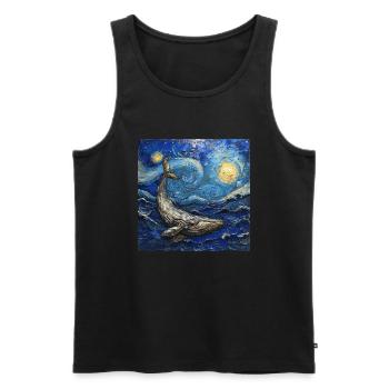 Baleines, Poisson, Océan, Van Gogh, Nuit étoilée - Débardeur bio Premium Homme - noir - Devant - Michal (187cm)