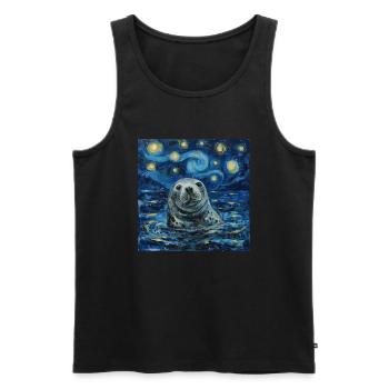 Seal, Sea Lion, Van Gogh, Starry Night - Men's Premium Organic Tank Top - black - Front - Michal (187cm)