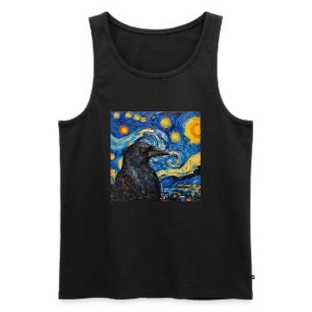Corbeau, Oiseau, Van Gogh, Nuit étoilée - Débardeur bio Premium Homme - noir - Devant - Michal (187cm)