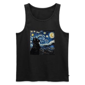Chat Noir, Chat, Van Gogh, Nuit Étoilée - Débardeur bio Premium Homme - noir - Devant - Michal (187cm)