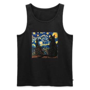 schwarze katze, katze, tier, van gogh, sternenacht - Männer Premium Bio Tank Top - Schwarz - Vorne - Michal (187cm)