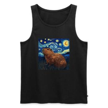 Capybara, Animal, Van Gogh, Nuit Étoilée - Débardeur bio Premium Homme - noir - Devant - AI Model Male 178 light (178cm)