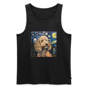 Caniche, Chien, Van Gogh, Nuit Étoilée - Débardeur bio Premium Homme - noir - Devant - Michal (187cm)
