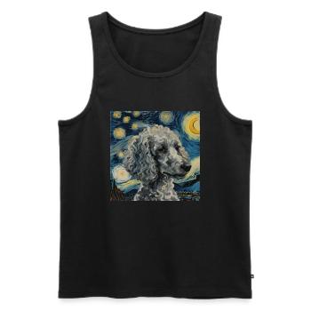 Caniche, Chien, Van Gogh, Nuit Étoilée - Débardeur bio Premium Homme - noir - Devant - Michal (187cm)