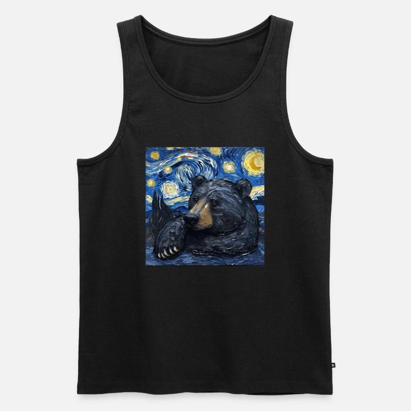 Grizzly, Bär, Van Gogh, Sternennacht - Männer Premium Bio Tank Top - Schwarz