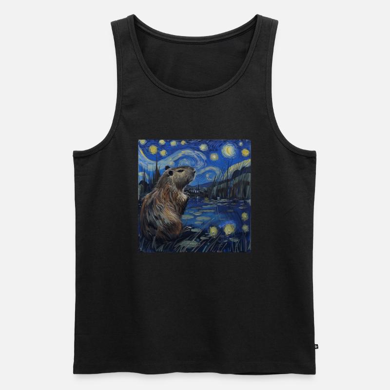 Capybara, Van Gogh, Sternennacht - Männer Premium Bio Tank Top - Schwarz