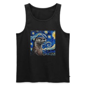 Loutre, Van Gogh, Nuit étoilée - Débardeur bio Premium Homme - noir - Devant - Michal (187cm)