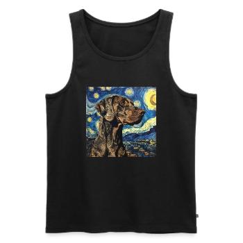 Braque allemand à poil court, chien, Van Gogh, Nuit étoilée - Débardeur bio Premium Homme - noir - Devant - AI Model Male 178 light (178cm)