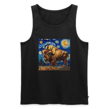 Bison, Buffalo, Animal, Van Gogh, Starry Night - Men's Premium Organic Tank Top - black - Front - Michal (187cm)