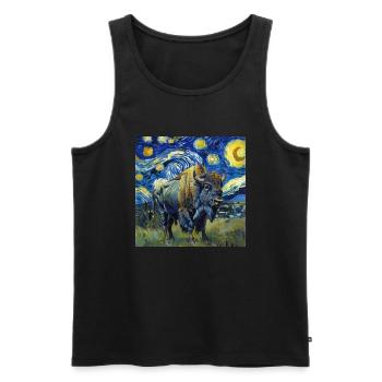 Bison, Buffalo, Animal, Van Gogh, Starry Night - Men's Premium Organic Tank Top - black - Front - Michal (187cm)
