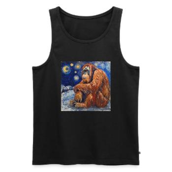Orang-outan, singe, animal, Van Gogh, nuit étoilée - Débardeur bio Premium Homme - noir - Devant - Michal (187cm)