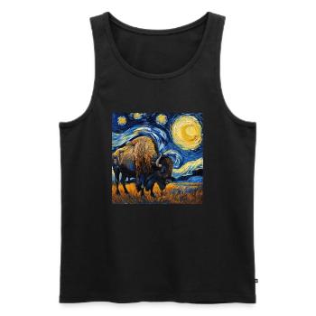 Bison, Buffalo, Animal, Van Gogh, Starry Night - Men's Premium Organic Tank Top - black - Front - Michal (187cm)
