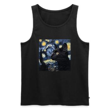 Black Cat, Cats, Van Gogh, Starry Night - Men's Premium Organic Tank Top - black - Front - Michal (187cm)