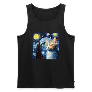 Chat, motif chat, cadeau - Débardeur bio Premium Homme - noir - Devant - Michal (187cm)