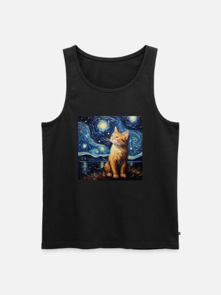 Katze, katzenmotiv, van gogh, sternennacht - Männer Premium Bio Tank Top - Schwarz