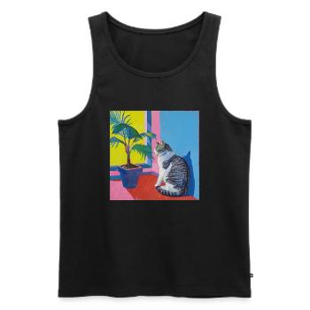 Katze, katzenmotiv, popart, geschenk, geschenkidee - Männer Premium Bio Tank Top - Schwarz - Vorne - Michal (187cm)