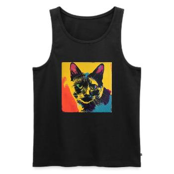Katze, katzenmotiv, popart, geschenk, geschenkidee - Männer Premium Bio Tank Top - Schwarz - Vorne - Michal (187cm)