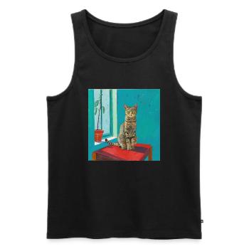 Katze, katzenmotiv, popart, geschenk, geschenkidee - Männer Premium Bio Tank Top - Schwarz - Vorne - Michal (187cm)
