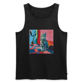 Katze, katzenmotiv, popart, geschenk, geschenkidee - Männer Premium Bio Tank Top - Schwarz - Vorne - Michal (187cm)