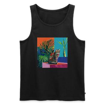Katze, katzenmotiv, popart, geschenk, geschenkidee - Männer Premium Bio Tank Top - Schwarz - Vorne - Michal (187cm)