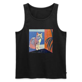 Katze, katzenmotiv, popart, geschenk, geschenkidee - Männer Premium Bio Tank Top - Schwarz - Vorne - Michal (187cm)