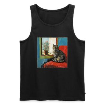 Katze, katzenmotiv, popart, geschenk, geschenkidee - Männer Premium Bio Tank Top - Schwarz - Vorne - Michal (187cm)