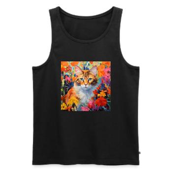 chat, motif de chat, fleurs, cadeau, idée cadeau - Débardeur bio Premium Homme - noir - Devant - Michal (187cm)
