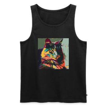 Katze, katzenmotiv, popart, geschenk, geschenkidee - Männer Premium Bio Tank Top - Schwarz - Vorne - Michal (187cm)