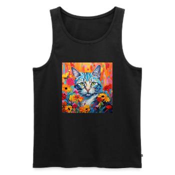 Katze, katzenmotiv, blumen, geschenk, geschenkidee - Männer Premium Bio Tank Top - Schwarz - Vorne - Michal (187cm)