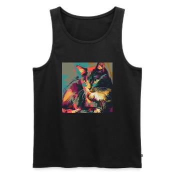 Katze, katzenmotiv, popart, geschenk, geschenkidee - Männer Premium Bio Tank Top - Schwarz - Vorne - Michal (187cm)
