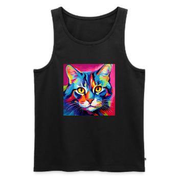Katze, katzenmotiv, popart, geschenk, geschenkidee - Männer Premium Bio Tank Top - Schwarz - Vorne - Michal (187cm)