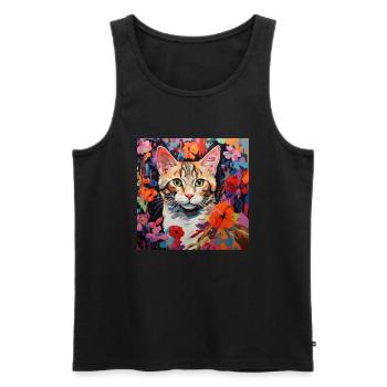 chat, motif de chat, fleurs, cadeau, idée cadeau - Débardeur bio Premium Homme - noir - Devant - Michal (187cm)