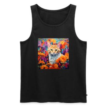 Katze, katzenmotiv, blumen, geschenk, geschenkidee - Männer Premium Bio Tank Top - Schwarz - Vorne - Michal (187cm)