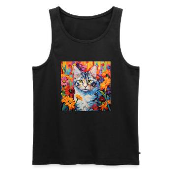 chat, motif de chat, fleurs, cadeau, idée cadeau - Débardeur bio Premium Homme - noir - Devant - Michal (187cm)
