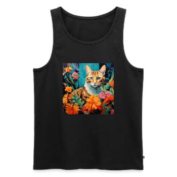 Katze, katzenmotiv, blumen, geschenk, geschenkidee - Männer Premium Bio Tank Top - Schwarz - Vorne - Michal (187cm)