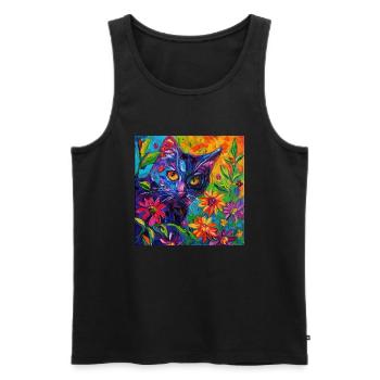 Katze, katzenmotiv, blumen, geschenk, geschenkidee - Männer Premium Bio Tank Top - Schwarz - Vorne - Michal (187cm)