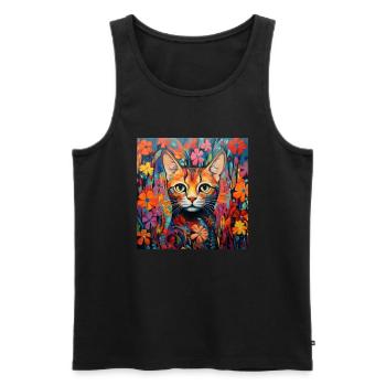 Katze, katzenmotiv, blumen, geschenk, geschenkidee - Männer Premium Bio Tank Top - Schwarz - Vorne - Michal (187cm)